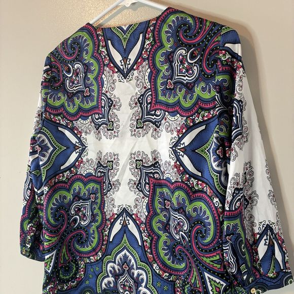 Talbots 100% Silk 3/4 Sleeve Blouse Paisley Top Colorful Pink Blue Size 4 - Picture 7 of 7